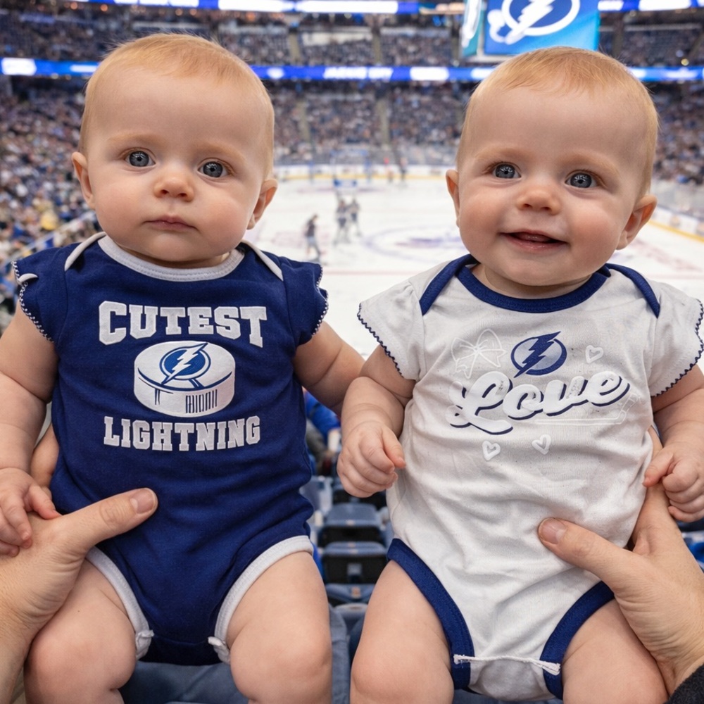 Lot of 2 NHL Tampa Bay Lightning Baby Bodysuits‎ 3-6M - Cutest Lightning Design